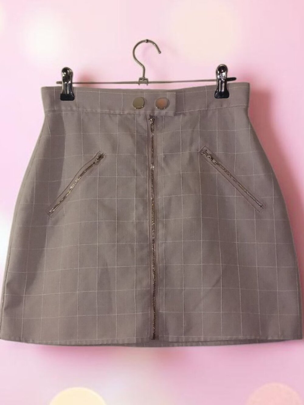 Charlotte Russe Pink Plaid Mini Skirt Size Small Front Zip High Waist Y2K Preppy